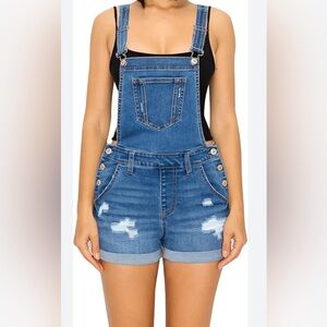 Dollhouse Women's Blue Denim Overall Shorts